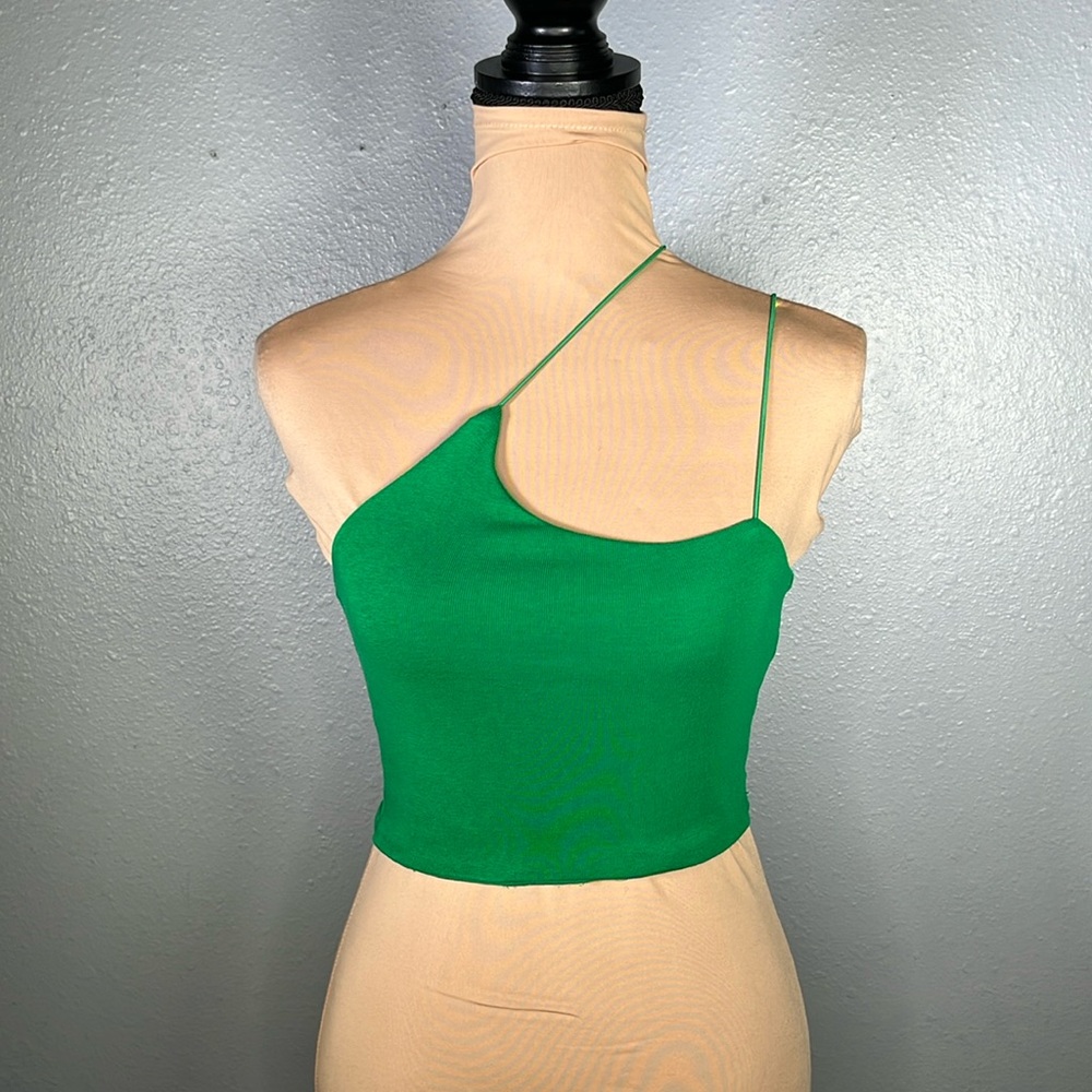 Green Asymmetrical Strap Top